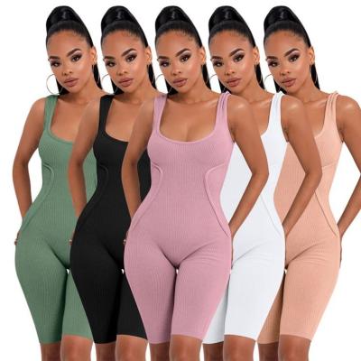 China Women Summer Solid Color Fitted Fitness Sleeveless Breathable Cami Jumpsuit for sale