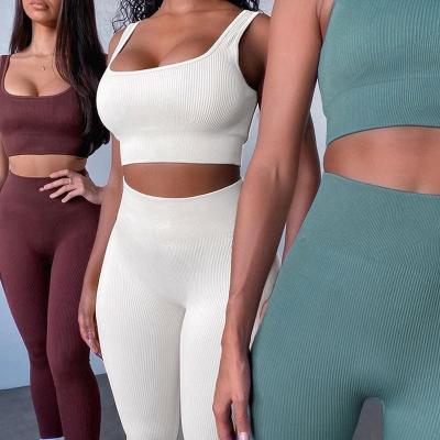 China 2022 New Arrival Breathable Hot Selling Women's Seamless Yoga Clothing Rib Gym Sports Wear Fitness Set for sale