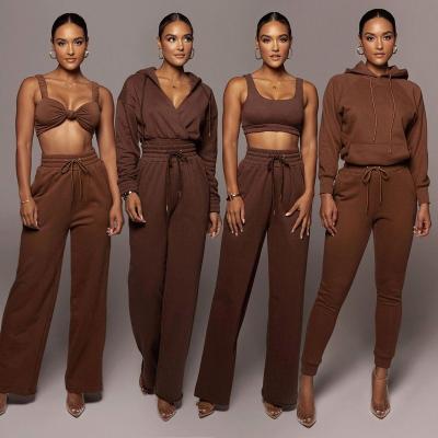 China Anti-Wrinkle A Variety Of Styles Brown Sweatsuit 2 Piece Set Women Jogging Suits Wholesale Sports Two Piece Pants Set Tracksuits For Women for sale