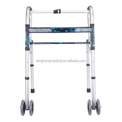 China 5 Tiers Adjustable Legs Folding Aluminum Walker With Wheels For Adults for sale