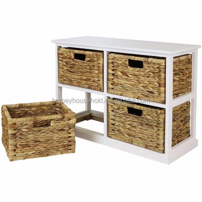 China Modern simple storage unit, 4 drawer wooden chest shelf cabinet with 4 straw baskets for sale