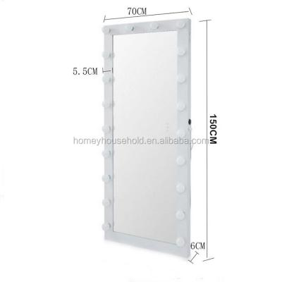 China Floor Standing Modern Hollywood Style Integral Stand Lighted Makeup Mirror Dressing Mirror for sale