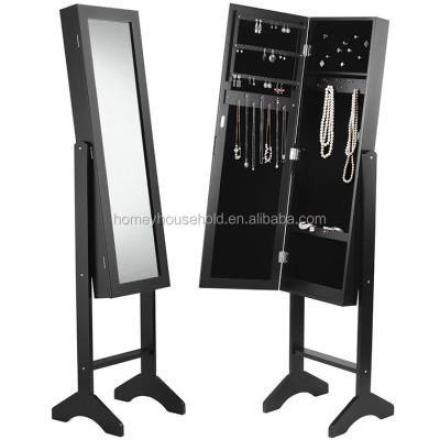 China Modern Black Home Furniture Wooden Jewelry Cabinet With Standing Mirror for sale