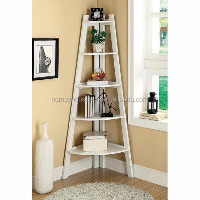 China Modern Painted Finish 5-Tier Foldable Ladder Corner Shelf Display Stand for sale