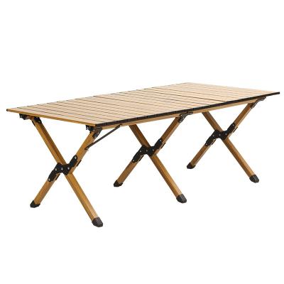 China Outdoor Portable Beech Wood Tianye Roll Up Wood Grain Aluminum Lightweight Folding Picnic Camping BBQ Table for sale