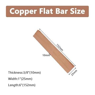 China C110 copper flat rod 6 inches long, 3/8 inch (10 mm) x 1 inch (25 mm) x 6 inches (152 mm) copper bus rod copper metal for sale