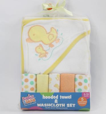 China European and American style baby shower newborn gift set hooded towel set and washcloth set for sale