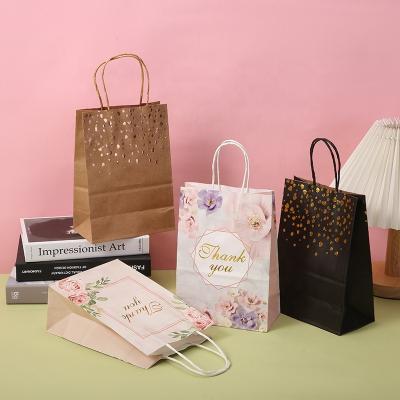 China Recycled materials supply tanned kraft paper birthday gift bag party entertainment gift handbag shopping bag for sale