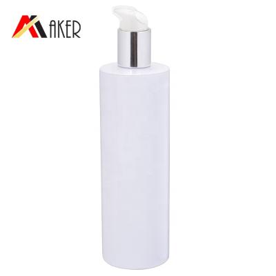 China 250ml 300ml 400ml White Cosmetic Pump Lotion Cream Dispenser Bottle Pet Skin Care Plastic Cylinder Bottle With Cover for sale