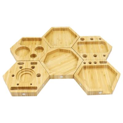 China Custom Logo Stocked High Quality Unbreakable Hexagonal Wooden Rolling Tray Support Tray Storage Tray for sale