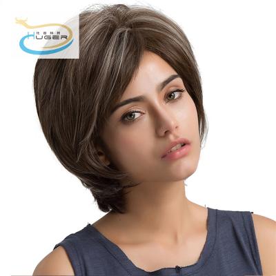 China Synthetic Dark Brown Short Bang Bob High Specification Lace Wigs for sale