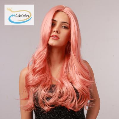 China Regular And Matching High Manufacturing Specification Synthetic Hair Pink Curly Wigs Long Party Styles for sale