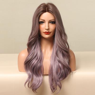 China Wholesale Daily Use Factory Direct Sales Highlight Long Curly Purple Colored Wet And Wavy Lace Front Wig for sale