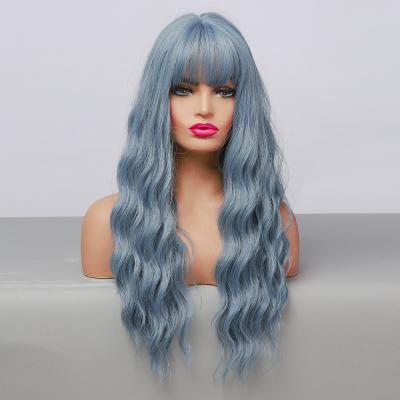 China Professional Blue Lace Front Wig Long Water Wave Cosplay Production Hair With Bangs for sale