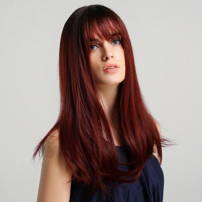 China Daily Use Manufacturer Professional Production Red With Bang Straight Hair Lace Front Wig for sale