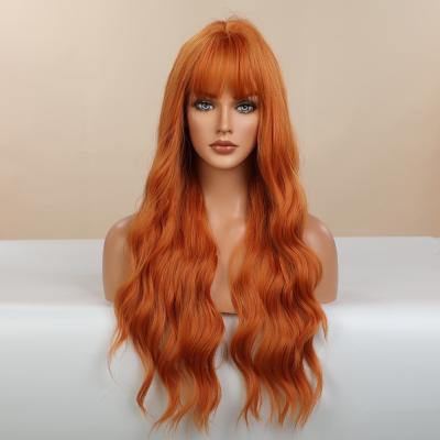 China Daily use good quality long curly wig synthetic hair and low price bangs wavy hair for sale