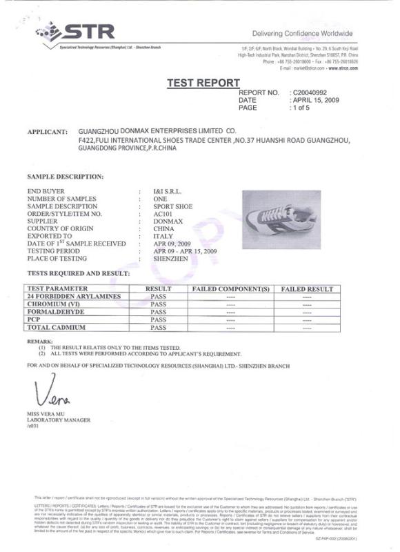 SGS testing certificate - Guangzhou Donmax Enterprises Ltd