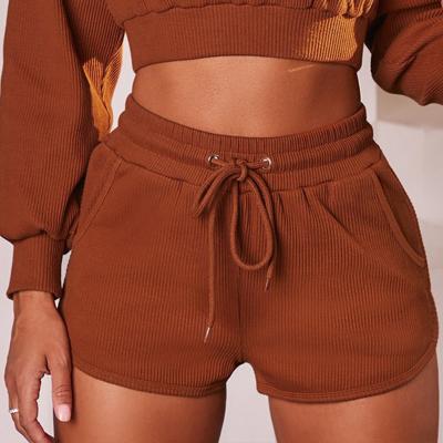 China 2021 QUICK DRY Custom Women's Drawstring Yoga Jogger Shorts Vacuum Elastic Band High Board Loose Shorts for sale