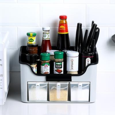 China Sustainable Knife Holder Kitchen Storage Organizer Seasoning Condiment Spice Rack With Plastic Cover Kitchen Storage Rack for sale