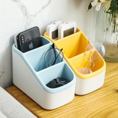 China Household Dressing Table Cosmetic Pen Holder Office Desk Organizer Multi Grids White Plastic Storage Box for sale