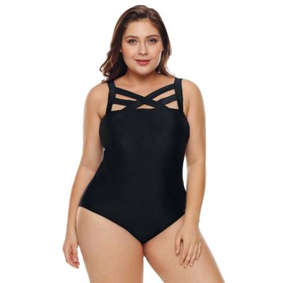 China Plus Size Plus Size Swimwear Women Solid Black Bikini 5XL Swimming Suit Large Size Bikinis One Piece Sets for sale