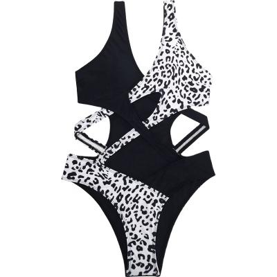 China Print Plus Size Leopard Stitching Bikini 2022 New Design Brazilian Bikini Swimwear High Waisted Sexy Criss-Cross One-Piece for sale