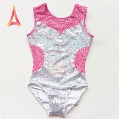 China 4-Way Stretch Medium Weight Mesh-Paneled Shiny White Gymnastics Leotard Training Wear Gym Leotard Tights for sale