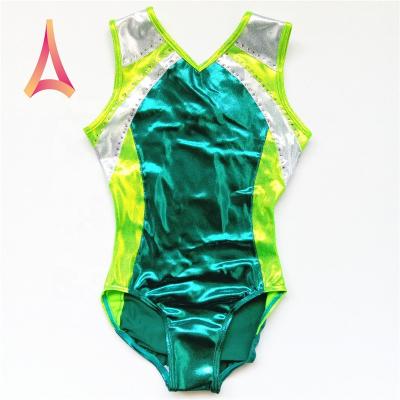 China 4-Way Mid-Weight Teal Embroidery Logo Gymnastics Leotard Girls Mystical Green Custom Gymnastics Leotard Clothes for sale