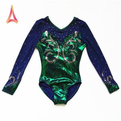 China Sophisticated Dark Green 4-Way Stretch Long Sleeve Gymnastics Dancer Tights For Girls for sale