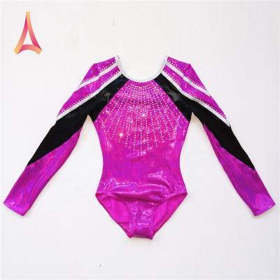 China 4-Way Stretch Magenta Eye-Catching Dark Pink Long Sleeve Kids Gymnastics Dancer Tights for sale