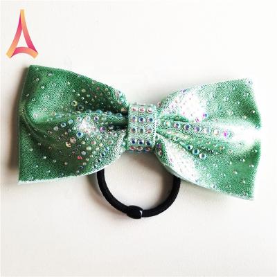 China Gymnastics Accessories Rhinestone-Embellished Shiny Mystical Hair Bow Ribbon for sale