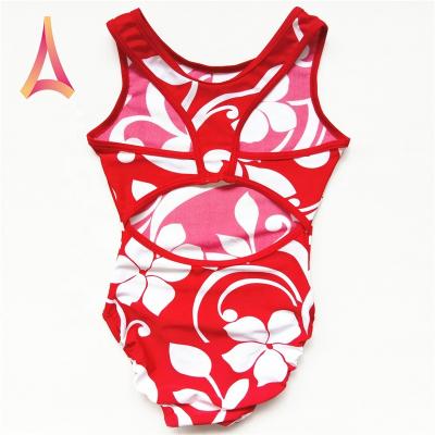 China 4-Way Stretch White-Hibiscus-Print Leotard Tights Kids Soft Red Leotard Tights for sale