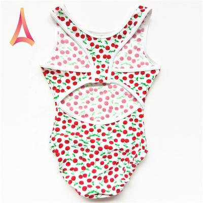 China 4-Way Stretch Romance Structured Runner-Back Cherry-Print Kids Leotard for sale