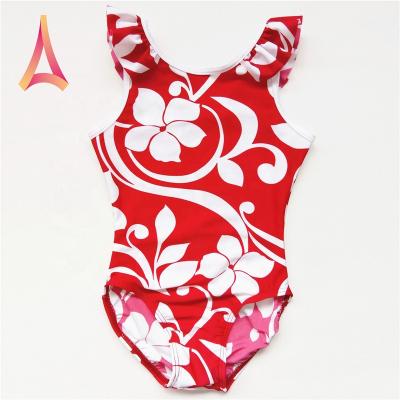 China 4-Way Stretch Ruffle Shoulder Hibiscus-Print Kids Dancer Tights for sale