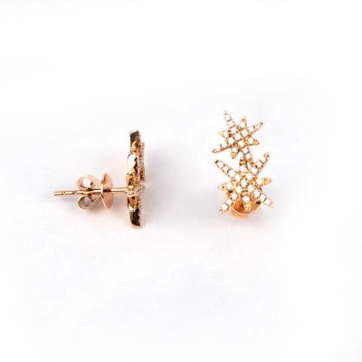 China 2022 Hot Sale Fashion Jewelry 18k Rose Gold Natural Diamond Stars Daily Wear Thin Stud Earrings Trendy Elegant Custom Made for sale