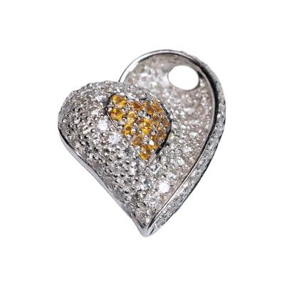 China 18K Gold Sapphire Diamond Tilted Double Heart Pendant Stunning White Yellow Heart Classic Statement For Women for sale