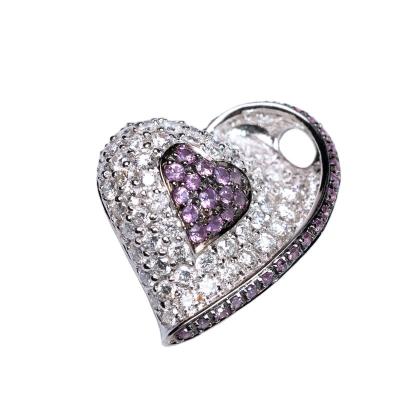 China Heart Eye Catching Opulence Jewelry 18K White Gold Fine Rose Sapphire Diamond Tilted Heart Pendant For Women for sale