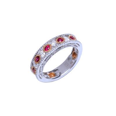 China Fashion Best Quality Classic Green Ruby Diamond Forever 18K White Gold Rose 3/4 Eternity Milgrain Band Ring For Women for sale