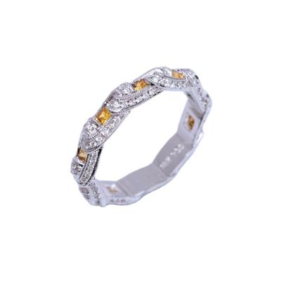 China Classic Fashion Jewelry Eternal Elegant Fine 18K White Gold Sapphire Diamond Eternity Milgrain Band Ring Yellow For Women for sale