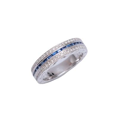 China Contemporary Timeless High Quality Sapphire Diamond Stunning Milgrain Matching Ring Of Modern Classic Look 14K White Gold For Bridal for sale