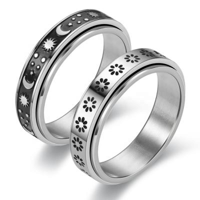 China Vintage Amazon Best Selling Vintage Sun Moon Spin Star Lovers Ring Stainless Steel Couple Promise Spinner Daisy Ring Deyuan B0S for sale