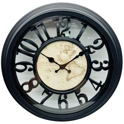 China High Quality Antique Black Style 13Inch Decoration Custom Home Cavity Off Roman Living Room Number DIY Antique Wall Clock for sale