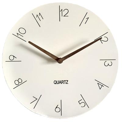 China Concise Design Round BREF Shape MDF Wall Clock Factory Spray Paint White Laser Cutting Quartz Movement for sale