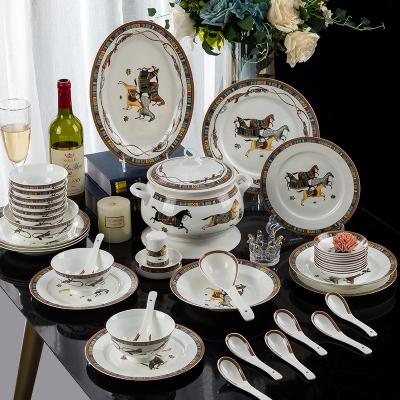 China Viable Ceramic Tableware Dinnerware Set European Modern Style Kitchenware Bone China Stoneware Shiny Bone China 58 Pieces for sale