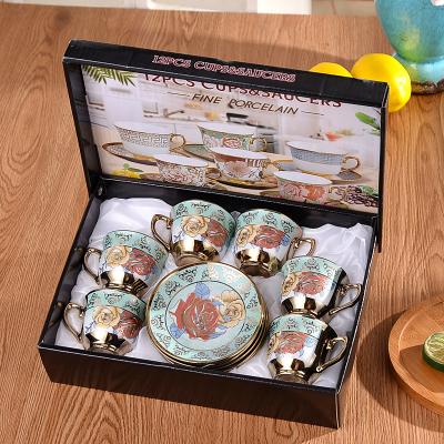 China Cheap Viable Nordic Luxury Gold Coffee European English Tea Cup Set Of 6 Coffee Tea Saucer Sets Ceramic Porcelain for sale