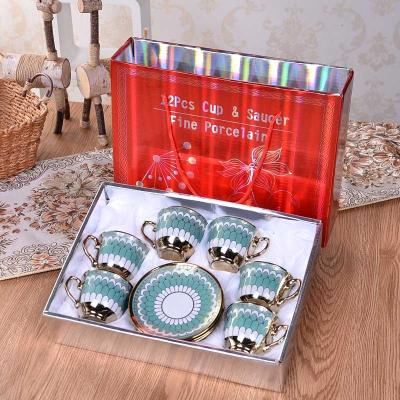 China Viable Cheap Wholesale Porcelain Coffee Tea Cup Set Vintage Turkish Afternoon Teapot Ceramic Tea Set With Saucers for sale