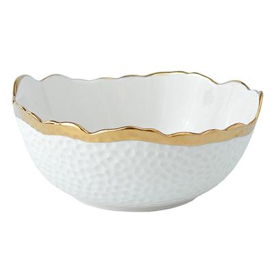 China Golden Rim Porcelain Tableware Instant Noodles Modern Simple Modern Nordic Contemporary Irregular Ceramic Bowl Viable Rice Salad Noodle Soup for sale