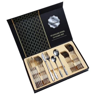 China Luxury Stainless Steel Fork Steak Cutlery Set Dinner Knife Spoon Set Gift Box Western Tableware Viable 24 Pcs For Home for sale