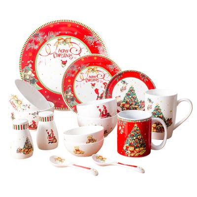 China Christmas Holiday Theme Party Gift Cartoon Gift Box Household Dishes Tableware Viable Customized Porcelain Dinner Set for sale