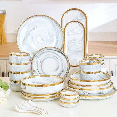 China Viable European Luxury Moroccan Ceramic Tableware Set Phnom Penh Dubai Light Style Porcelain Dinnerware Dinner Set Turkish Dinner Set for sale